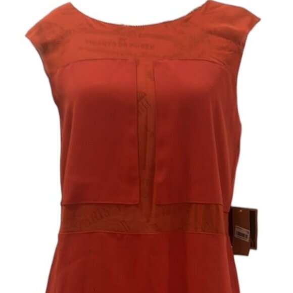 RACHEL Rachel Roy Orange Midi Sheath Dress Medium NWT Sheer Panel Cocktail - Picture 7 of 13